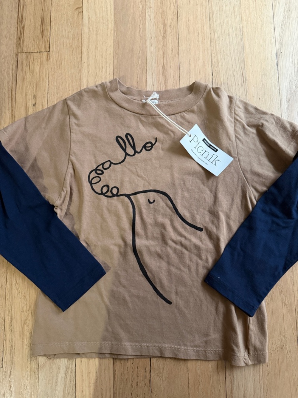 Kids Brown & Navy Long Sleeve Graphic Tee